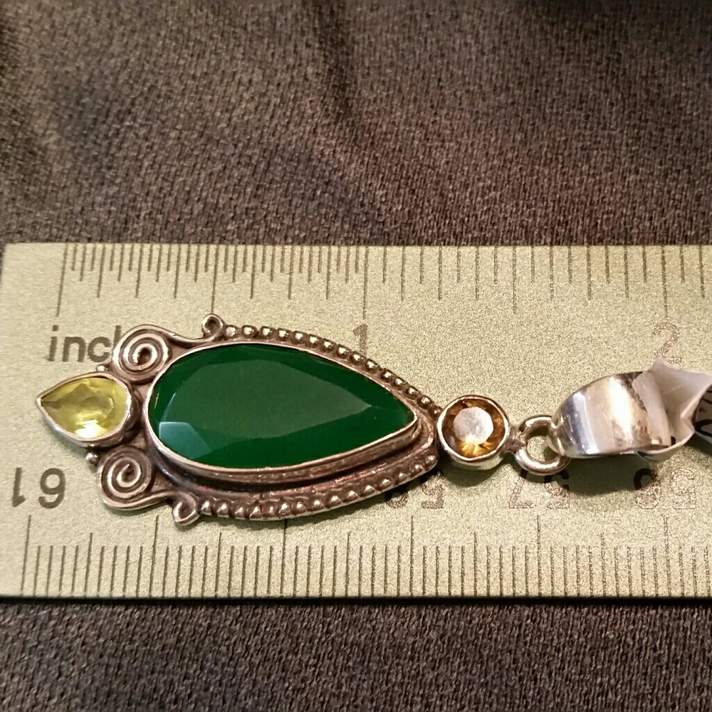 .925  Green Onyx, Peridot & Smoky Topaz Pendant - Picture 5 of 8